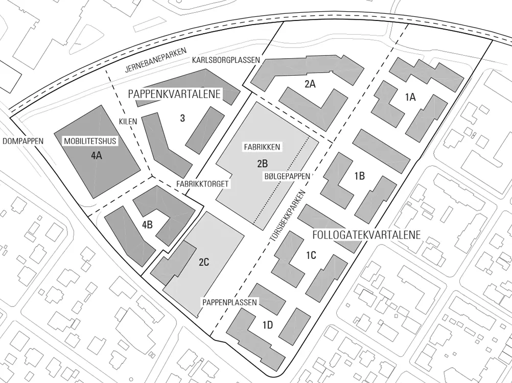Strukturplan ny bebyggelse rundt bevart byggningsmasse